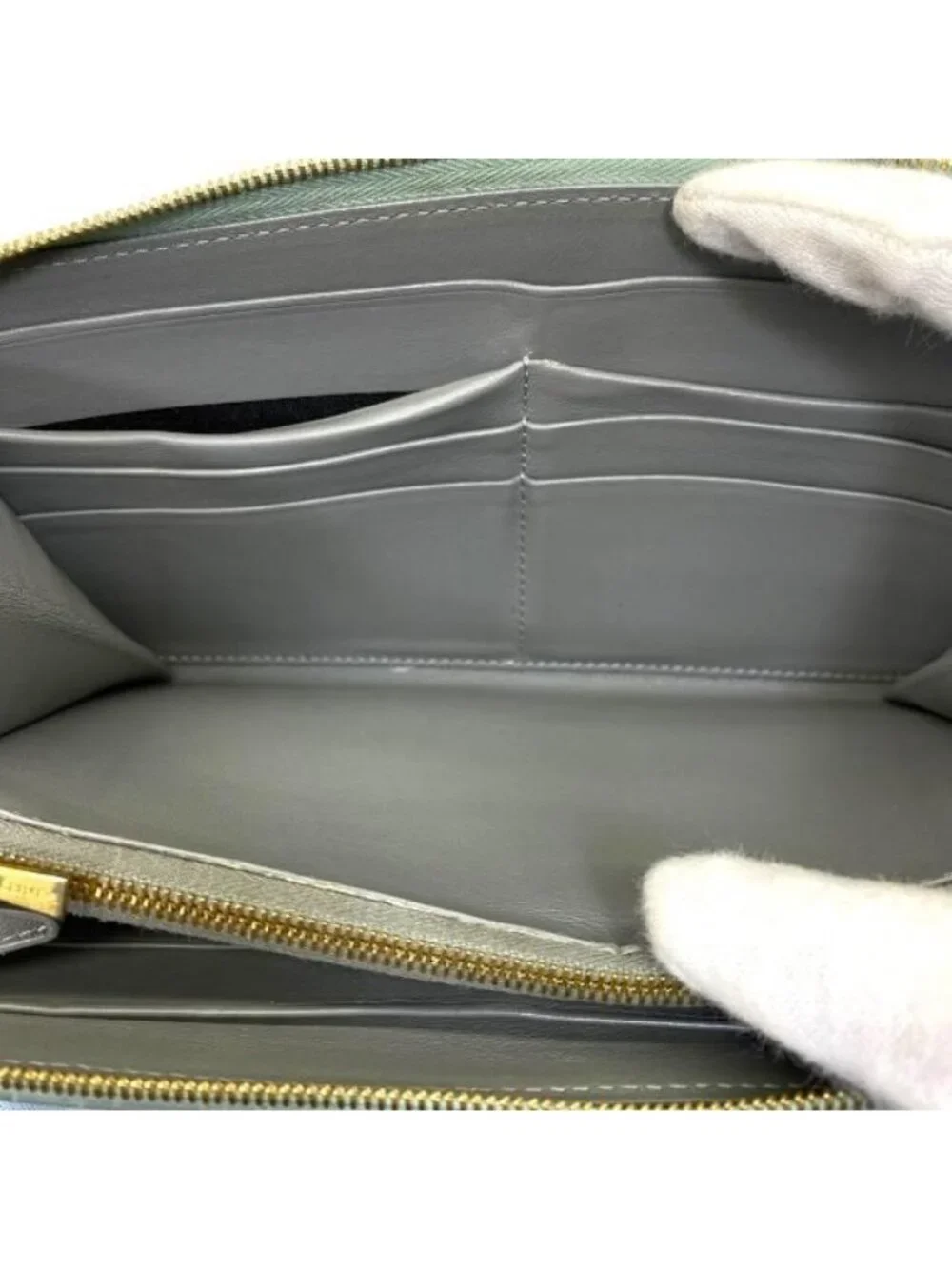 Celine Wallet Long Round Zipper Logo Leather Green